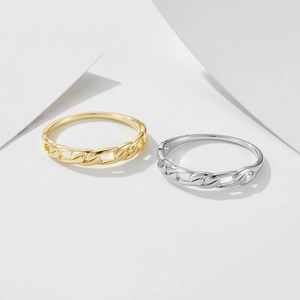 S925 sterling silver chain link rings in gold and silver finishes with hollow design