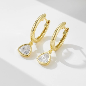 925 Sterling Silver Geometric Triangle Zirconia Drop Earrings For Women Minimalist Fashion Lightweight Jewelry Earrings