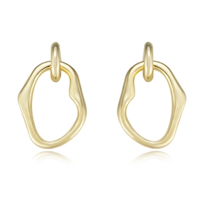 Elegant gold S925 sterling silver earrings with irregular geometric wave hoop design