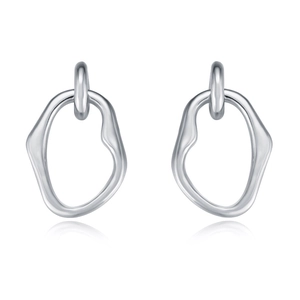Close-up of S925 sterling silver minimalist irregular oval earrings with glossy finish