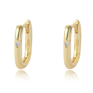 Minimalist gold S925 sterling silver U-shaped hoop earrings with a single zircon stone