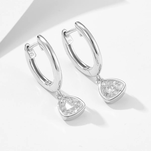 Minimalist S925 sterling silver hoop earrings with triangle zircon pendants