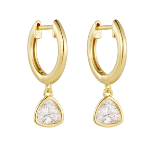 Minimalist geometric triangle zircon gold plated S925 sterling silver hoop earrings