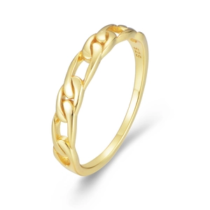 Detail of 925 sterling silver chain ring with polished gold plating and engraved hallmark