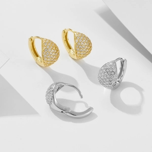 S925 sterling silver hoop earrings with micro-pave cubic zirconia in gold and silver