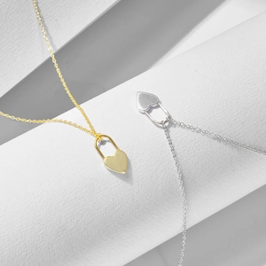 Minimalist S925 sterling silver heart lock necklaces in gold and silver finishes