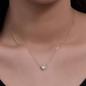 Minimalist s925 silver gold necklace with bezel-set triangle zircon pendant for women