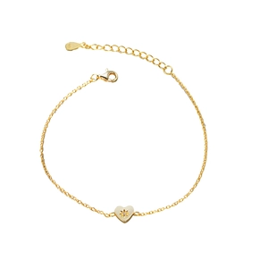 925 silver 14K gold plated heart bracelet with starburst engraving and lobster clasp