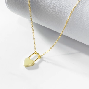 925 Sterling Silver Heart Lock Pendant Necklace For Women Minimalist Inlaid Rhinestone Geometric Clavicle Chain Jewelry Gift