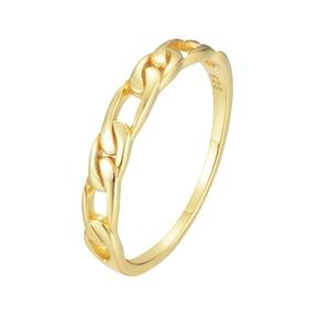 Minimalist 925 sterling silver chain link ring with a polished gold plated finish