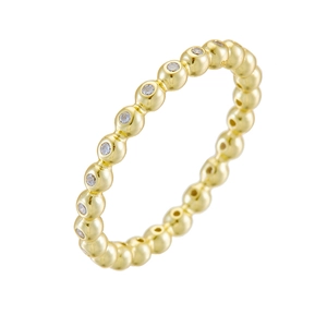 Bague perlée minimaliste en argent 925 plaqué or avec pierres en oxyde de zirconium