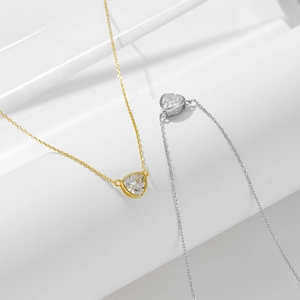 Minimalist S925 sterling silver necklace with triangle zircon pendant in gold and silver