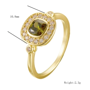 Vue détaillée de la bague en argent s925 avec zircon vert, 10,8 mm et poids de 2,3 g
