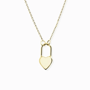 Detailed close-up of 3D heart-shaped padlock pendant on a delicate gold link chain