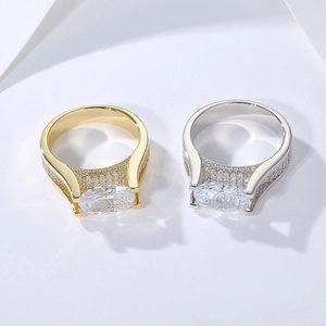 Silver and gold S925 rings with 4.5ct oval zircon and micro-pave stones
