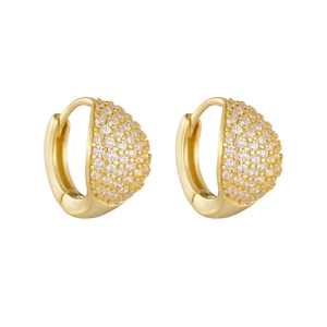 Classic gold huggie earrings with micro-pave white zircon stones and sleek geometric design