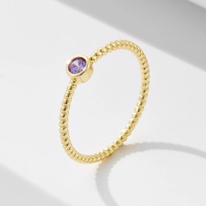 S925 Sterling Silver Purple Zirconia Ring For Women Minimalist Twisted Band Amethyst Color Inlaid Ring Fashion Jewelry