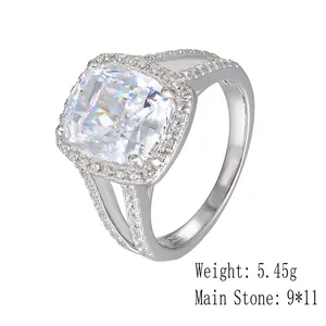 925 sterling silver cushion cut halo ring with paved band and sparkling zircon