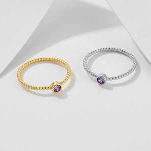 Minimalist S925 silver rings with purple zircon in gold and silver twisted textures