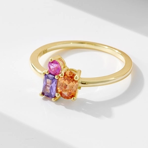 S925 Sterling Silver Geometric Multi Color Zirconia Ring For Women Luxury Minimalist Colorful Stone Fashion Finger Jewelry