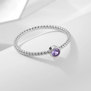 Minimalist S925 sterling silver ring with purple amethyst stone and twisted rope band