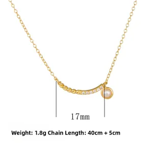 Detailed specs of the gold twist necklace with pearl pendant and cubic zirconia