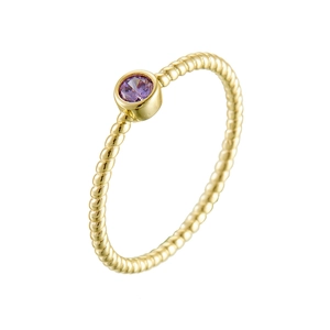 Minimalist S925 silver twisted gold band ring with a round purple amethyst gemstone