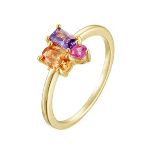 Gold-plated S925 silver ring featuring colorful purple, orange, and pink zircon stones