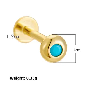 Detailed view of 1.2mm gauge gold silver stud with 4mm turquoise stone inlay