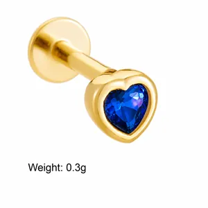 Detailed macro view showing 4.2mm heart-shaped blue opal stud dimensions and 1.2mm bar size