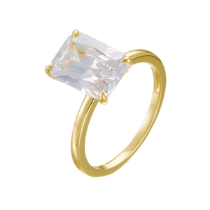 Elegant s925 silver wedding ring with large rectangular zircon and gold plating