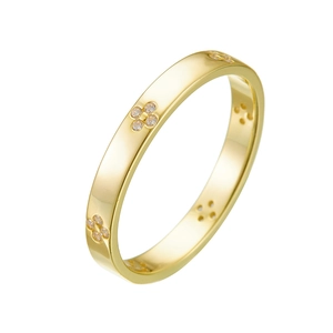 Elegant gold four-leaf clover sterling silver ring with sparkling crystal inlay design