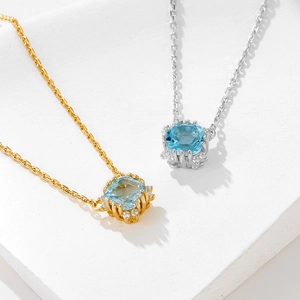 925 silver geometric round natural topaz pendant necklaces in gold and silver finish