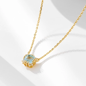 925 Sterling Silver Geometric Round Natural Topaz Pendant Necklace For Women Elegant Rhinestone Inlaid Clavicle Chain Jewelry