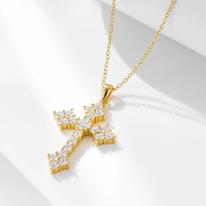 925 Sterling Silver Cross Pendant Necklace For Women Retro Hip Hop Full Rhinestone Inlaid Cross Chain Choker Jewelry Gift
