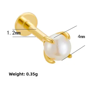 Detail view of 925 silver opal threaded stud with 1.2mm post and 4mm pearl size