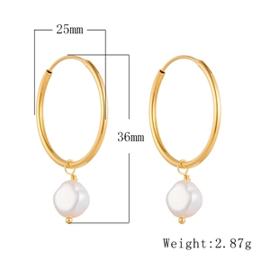 Detail showing 25mm hoop width and 36mm height of silver pearl drop earrings