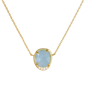 Oval light blue aquamarine gemstone pendant necklace in sterling silver with gold finish