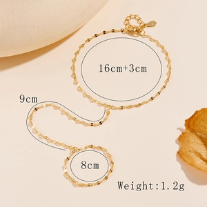 Detail view of gold 925 sterling silver hand chain with size and weight measurements