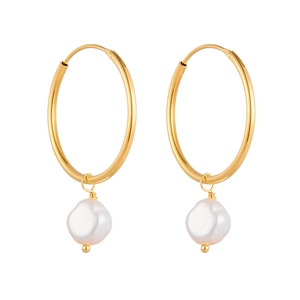 Elegant gold S925 silver hoop earrings featuring natural Baroque freshwater pearls