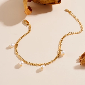 Bracelet élégant en argent S925 plaqué or 18K avec breloques en perles de culture blanches