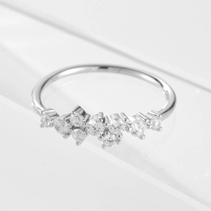 Close-up of S925 sterling silver ring featuring sparkling white zircon cluster stones