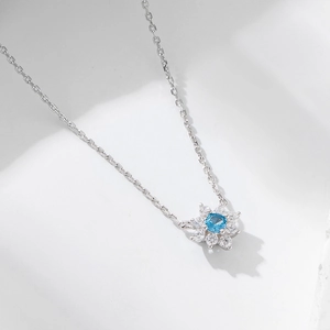 S925 silver necklace featuring a sunflower pendant with blue and white zircon stones
