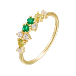 Minimalist gold plated silver ring featuring a row of multi-colored zircon stones