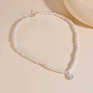Künstliche Perlenhalskette 925 Sterling Silber Wassertropfen Zirkon Anhänger Retro Elegant Schlüsselbein Kette Schmuck Für Damen