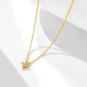 14K gold plated 925 silver four-leaf clover necklace with sparkling zircon stones