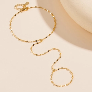 925 Sterling Silver Hand Chain For Women Adjustable Sequin Chain Rhinestone Finger Ring Bracelet Jewelry