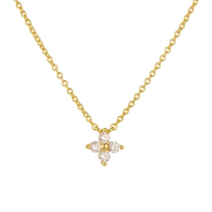925 silver 14K gold plated clover necklace with sparkling zircon flower pendant