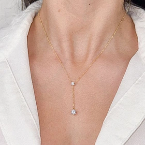 Elegant gold S925 silver Y-shaped drop necklace with sparkling round zircon pendants