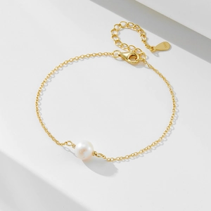 Minimalist Single Artificial Pearl Bracelet With 925 Sterling Silver 18K Gold Plated Adjustable Chain Fashion Jewelry For Women